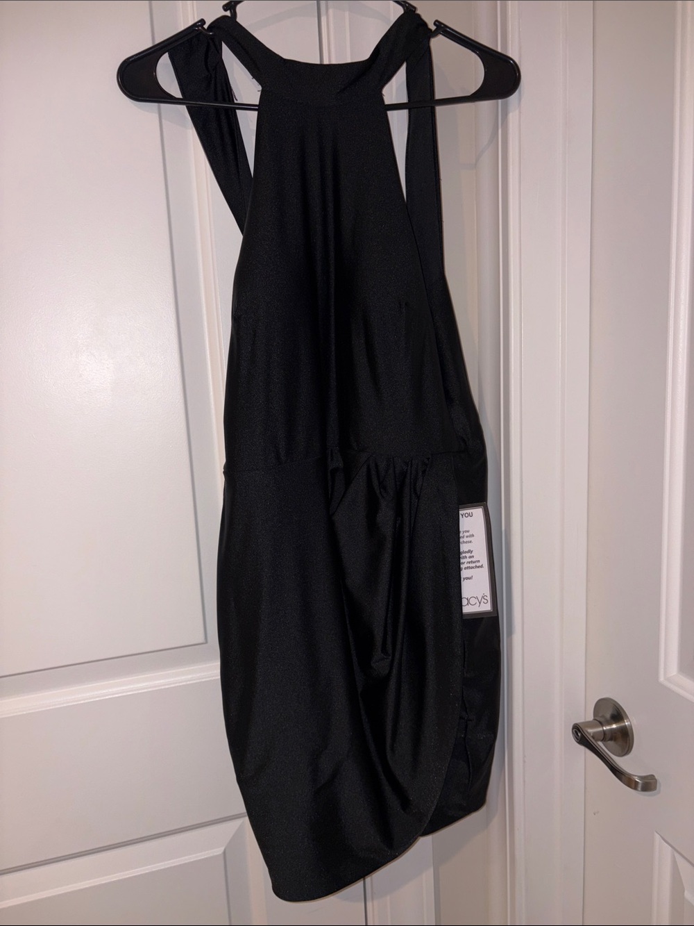 Blondie Nites Black Halter Mini Dress with Draped Skirt